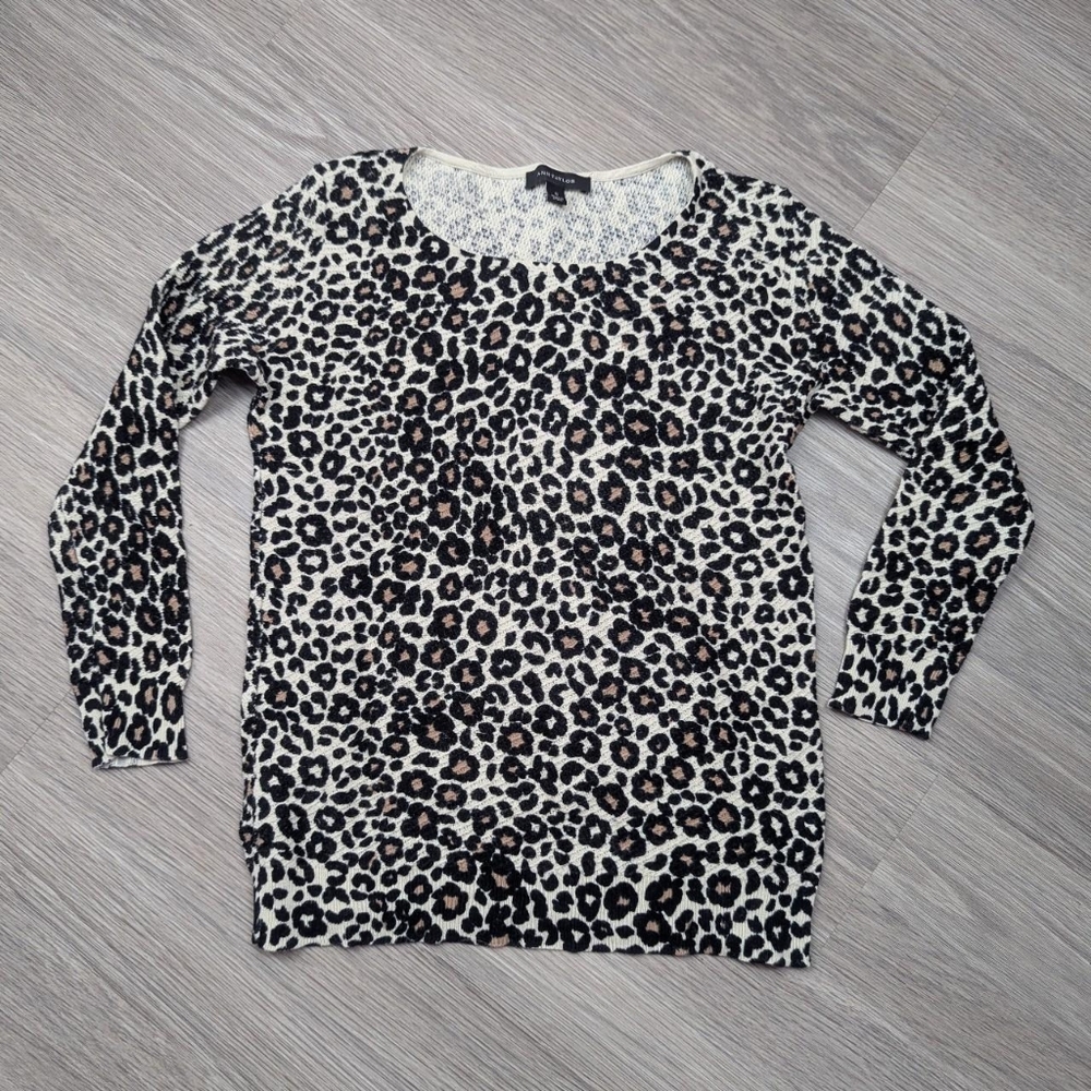 Ann Taylor Leopard Print Mesh Stitch Sweater - Picture 1 of 6